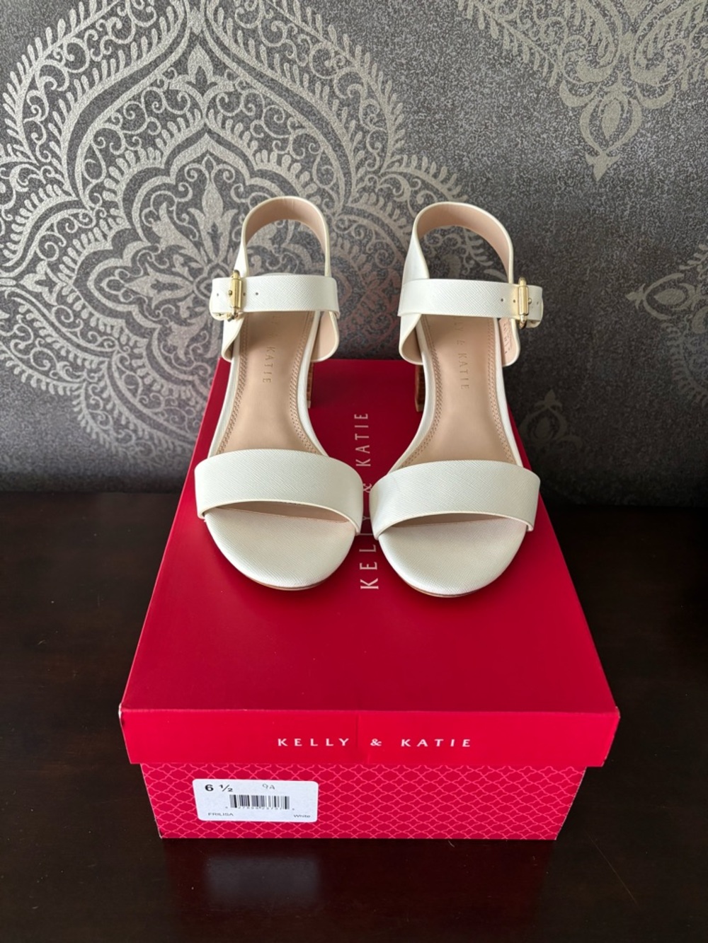 Kelly & Katie Cream Ankle Strap Sandals with Gold Buckle